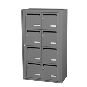 Bloc collectif Leabox  2x4  grade 3  simple face  intérieur  fixation murale  gris poussière ral 7037 finition brillante