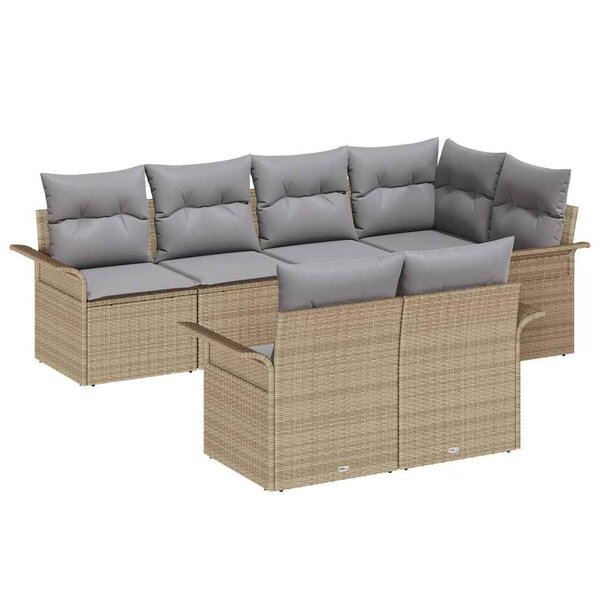 vidaXL Ensemble de canapé de jardin 7 Pièces Beige Poly rotin