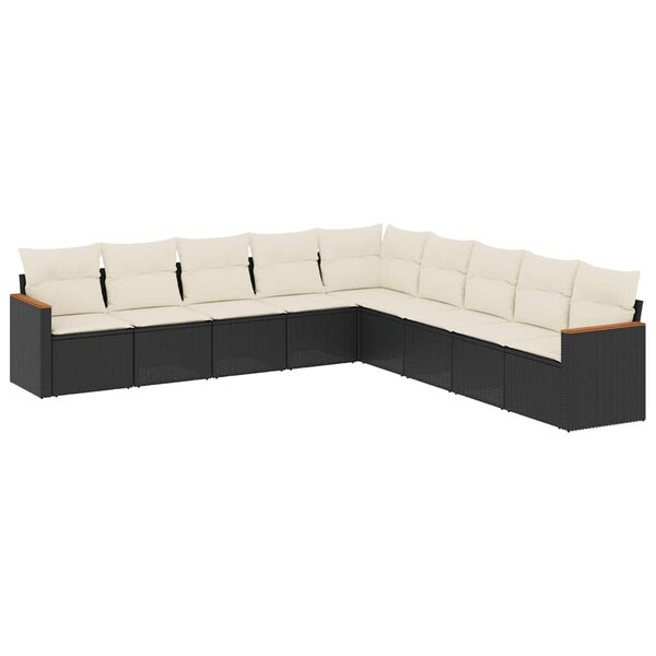 vidaXL Salon de jardin 9 Pièces avec coussins noir résine tressée