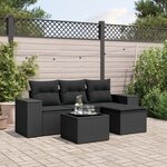 vidaXL Salon de jardin 5 Pièces avec coussins noir résine tressée