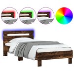 vidaXL Cadre de lit sans matelas avec lumières LED chêne fumé 75x190cm