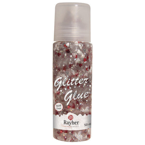 Glitter - Glue Petit coeur  rouge / argent  Flacon 50ml