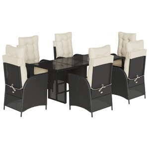 vidaXL Ensemble à manger de jardin coussins 7Pièces Noir Résine tressée