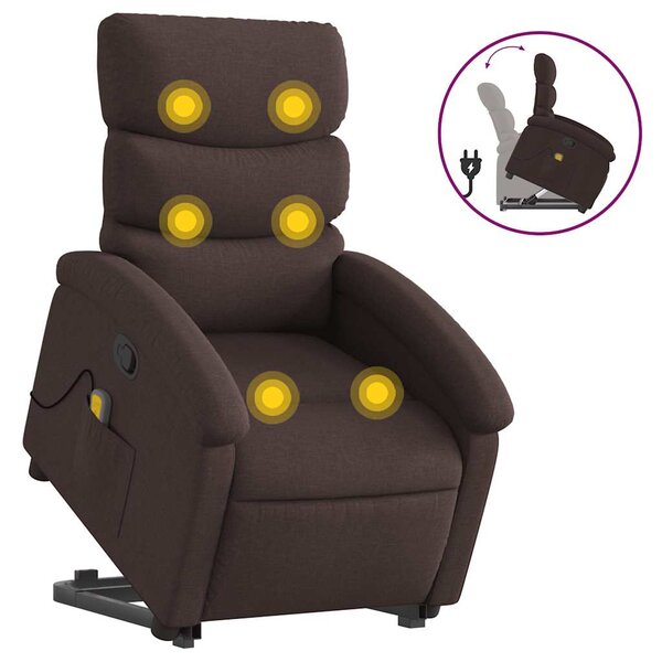 vidaXL Fauteuil inclinable de massage Marron foncé Tissu