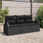 vidaXL Ensemble de canapé de jardin avec coussin 3 Pièces Noir Poly rotin