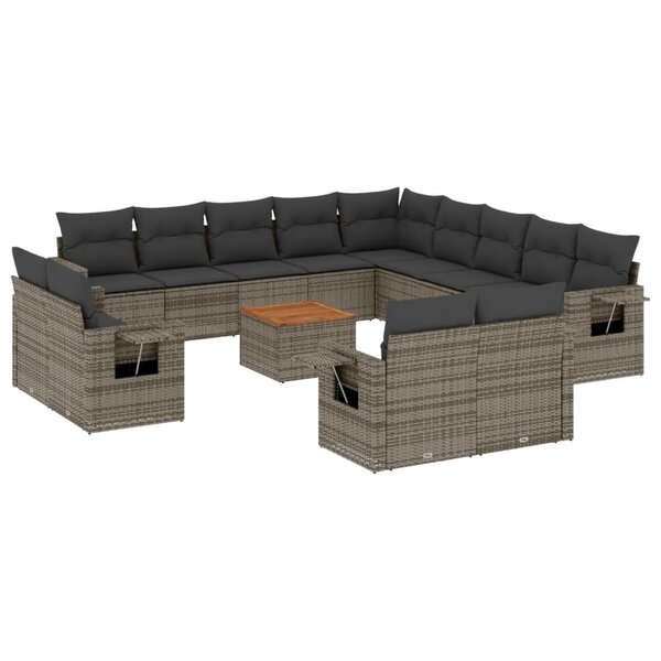 vidaXL Salon de jardin avec coussins 14 Pièces gris résine tressée