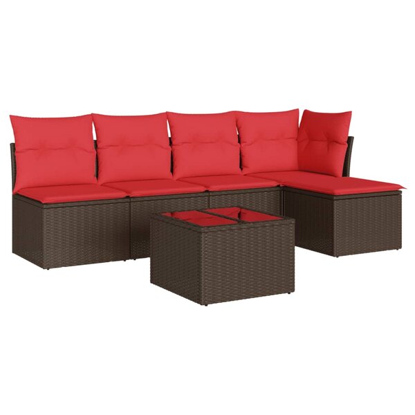 vidaXL Salon de jardin 6 Pièces avec coussins marron résine tressée
