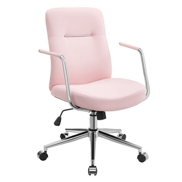 Chaise de bureau pivotante fauteuil ergonomique surface en pu facile à nettoyer hauteur réglable dossier confortable assise incurvée capacité 150 kg rose 12_0004885