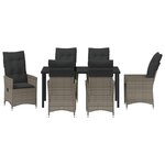 vidaXL Ensemble de Salle à Manger de Jardin 7 Pièces avec Coussins en Gris Poly Rattan