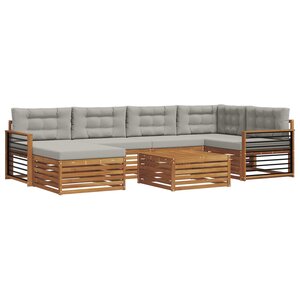 vidaXL Ensemble de canapés d'extérieur 7 pc Gris Naturel et Clair