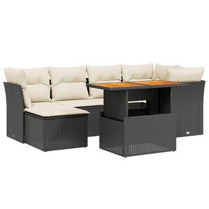 vidaXL Salon de jardin 7 Pièces avec coussins noir résine tressée
