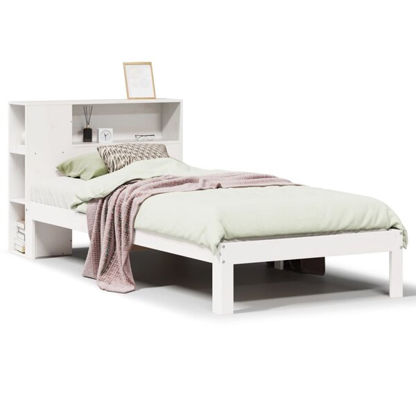 vidaXL Lit bibliothèque sans matelas blanc 90x200cm bois de pin massif