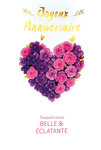 69-3106 Carte Anniversaire pour Fille Femme Belle & éclatante Cœur Bouquet de Fleurs Roses Violettes - Finitions Dorure Or Doré + Gaufrage en Relief +1 Enveloppe Format 12x17cm - Fabriqué en Europe
