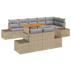 vidaXL Ensemble de salle à manger de jardin 9 pièces avec coussins beige en poly rattan et acacia