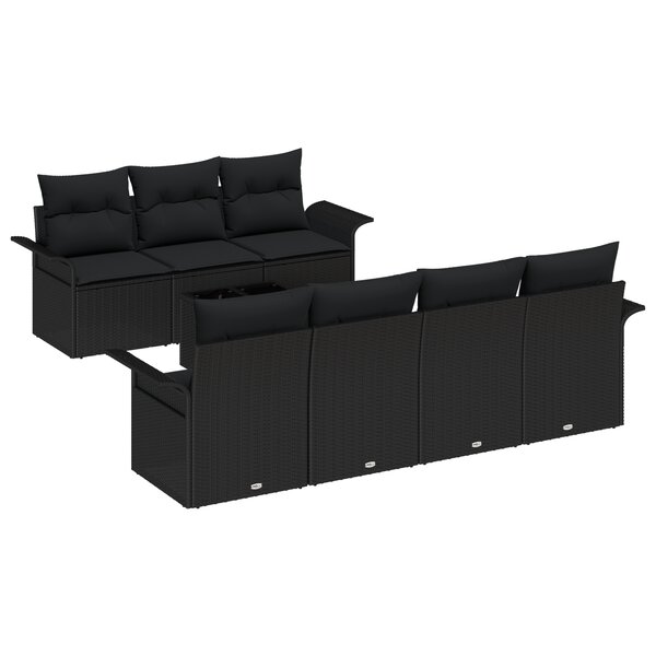 Ensemble de Canapés de Jardin 8 Pièces avec Coussins Noir Poly Rattan