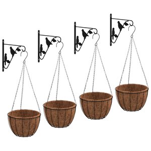 vidaXL Supports de panier suspendu avec jardinières 4 Pièces noir acier