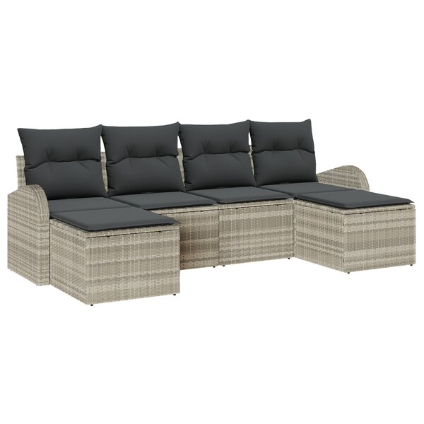 Canapé de jardin 6 pièces avec coussins Gris clair Poly Rotin