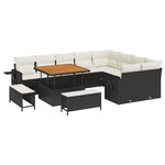 Set de sofa de jardin de 12 pièces avec coussins noir rotin poly acacia
