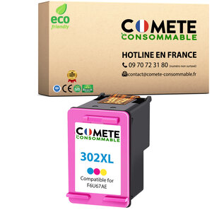 302XL - 1 cartouche  d'encre compatible avec HP 302 XL - Couleur - COMETE