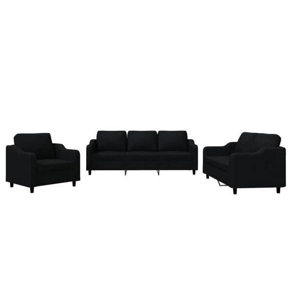 vidaXL Ensemble de canapés 3 Pièces avec coussins Noir Tissu
