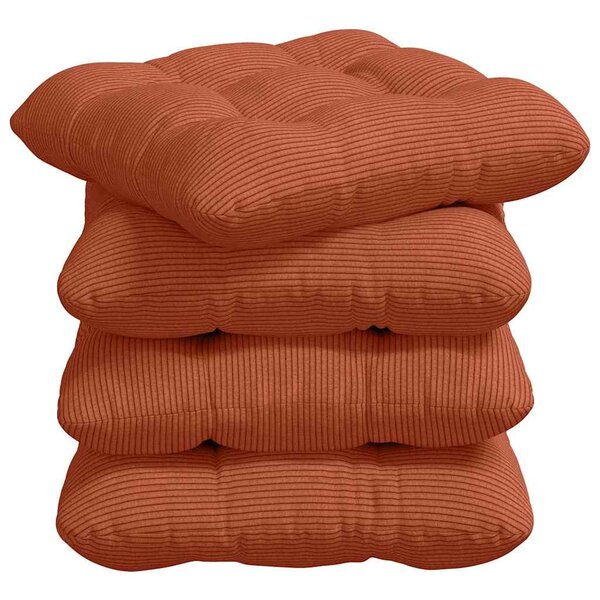 vidaXL Coussins de siège 4 pc Tissu en velours côtelé Rouge orange