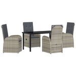Ensemble de salle à manger de jardin 5 pièces avec coussins en Poly Rattan gris