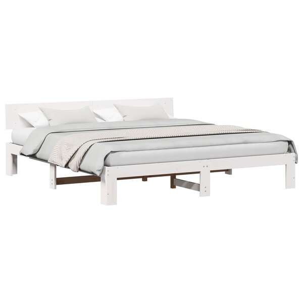vidaXL Cadre de lit avec tête de lit Blanc 200 x 200 cm Pin massif