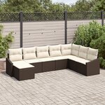 vidaXL Ensemble de 8 pièces de jardin avec coussins Marron Poly Rattan