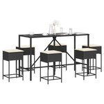 vidaXL Ensemble de bar de jardin 7 Pièces avec coussins noir poly rotin