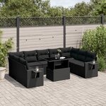vidaXL Salon de jardin 10 Pièces avec coussins noir résine tressée