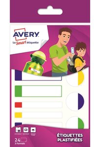 Sachet de 24 étiquettes plastifiées basiques couleurs assories AVERY