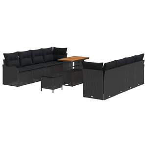 vidaXL Ensemble de canapé de jardin avec coussin 11 Pièces Noir