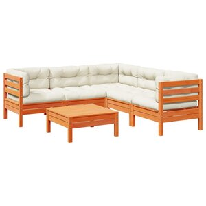 vidaXL Salon de jardin 6 Pièces avec coussins cire marron bois pin massif