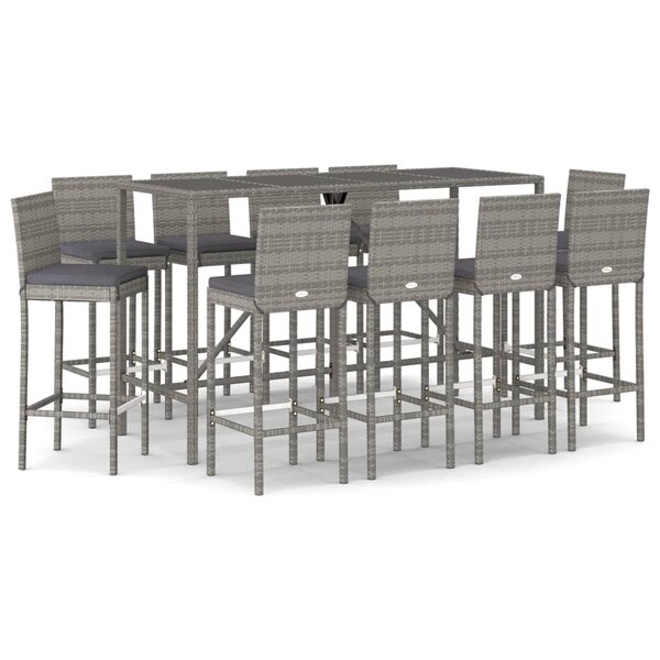vidaXL Ensemble de bar de jardin 11 Pièces avec coussins gris poly rotin
