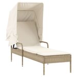 vidaXL Chaises longues lot de 2 avec auvents et table beige poly rotin