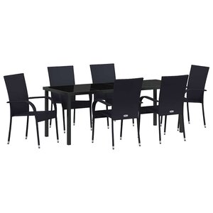 vidaXL Ensemble de salle à manger pour jardin 7 Pièces Noir