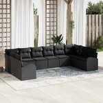 vidaXL Ensemble de canapé de jardin avec coussin 10 Pièces Noir