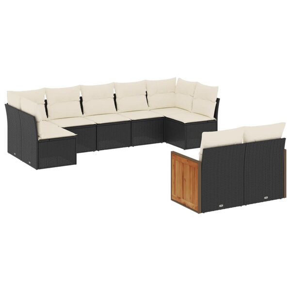 vidaXL Salon de jardin 9 Pièces avec coussins noir résine tressée