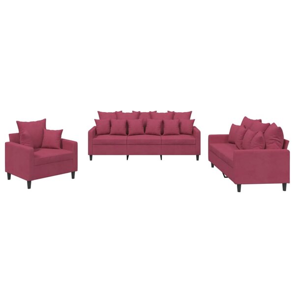 vidaXL Ensemble de canapés 3 Pièces avec coussins Rouge bordeaux Velours