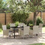 vidaXL Ensemble de repas de jardin 7 pièces avec coussins en poly rotin gris clair