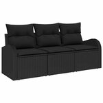 vidaXL Ensemble de canapé de jardin avec coussin 3 Pièces Noir Poly rotin