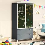vidaXL Armoire Tableau Noir avec porte Gris et blanc Bois d'ingénierie