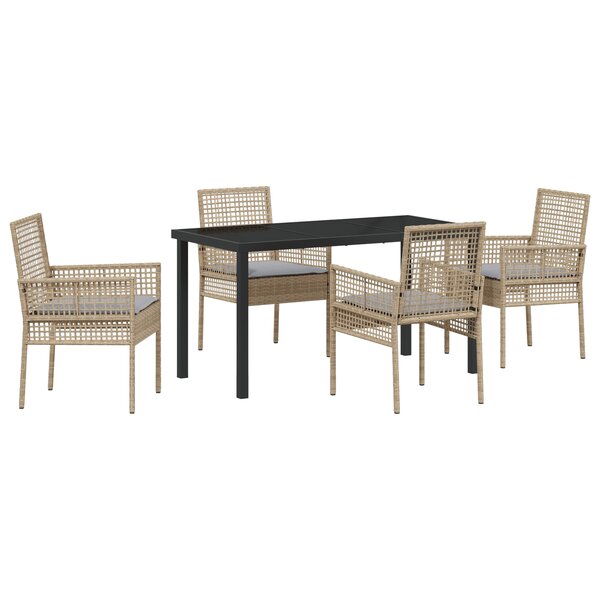 vidaXL Ensemble de Salle à Manger de Jardin de 5 Pièces avec Coussins en Poly Rattan Beige