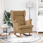 vidaXL Fauteuil à bascule à oreilles en velours marron bois massif