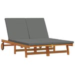 Chaise longue double vidaXL  avec roulettes et coussin en bois d'acacia