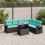 vidaXL Salon de jardin avec coussins 7Pièces noir résine tressée acacia