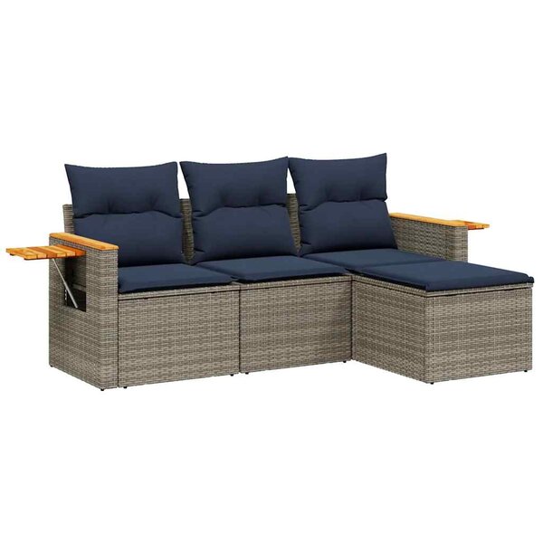 vidaXL Salon de jardin 4 Pièces avec coussins gris résine tressée