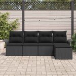 vidaXL Ensemble de canapé de jardin avec coussin 5 Pièces Noir Poly rotin
