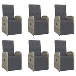 vidaXL Ensemble à manger de jardin et coussins 7 Pièces gris rotin