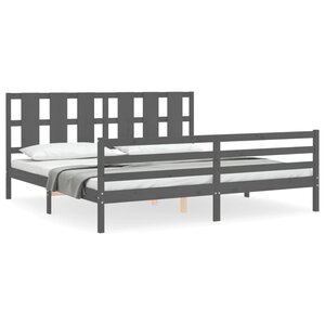 vidaXL Cadre de lit avec tête de lit gris 200x200 cm bois massif